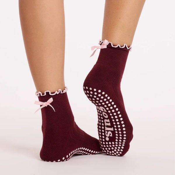 souls LA burgundy bow grip socks