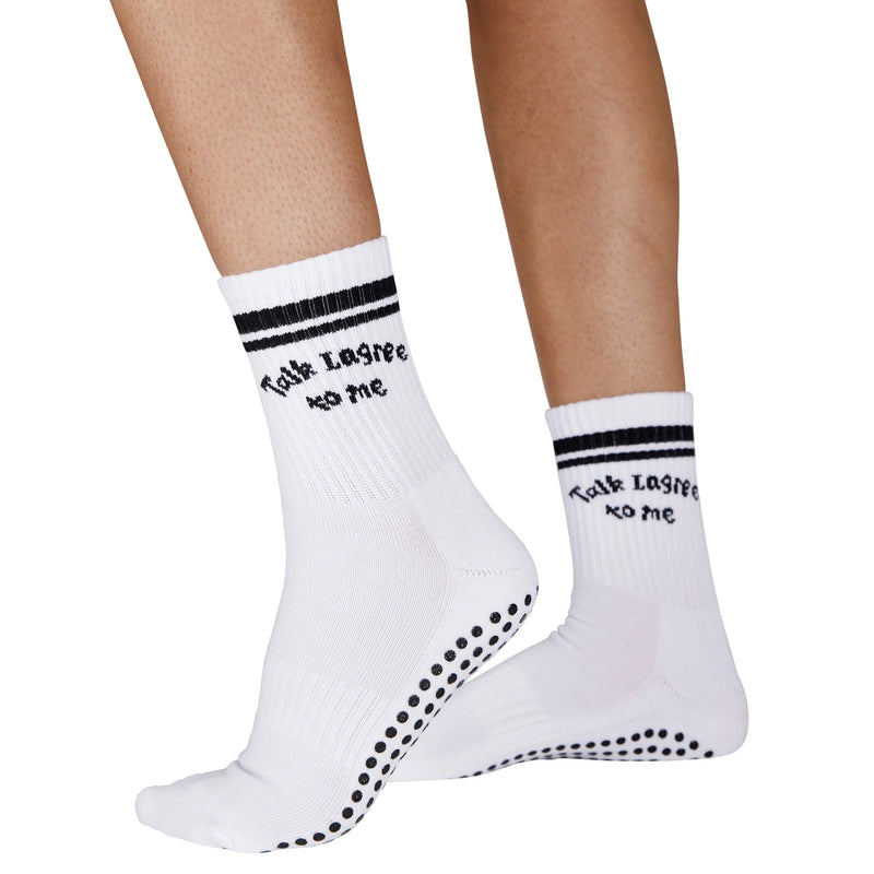 Talk Lagree To Me - Crew Grip Sock (Barre / Pilates) White / S/M (5.5-7)