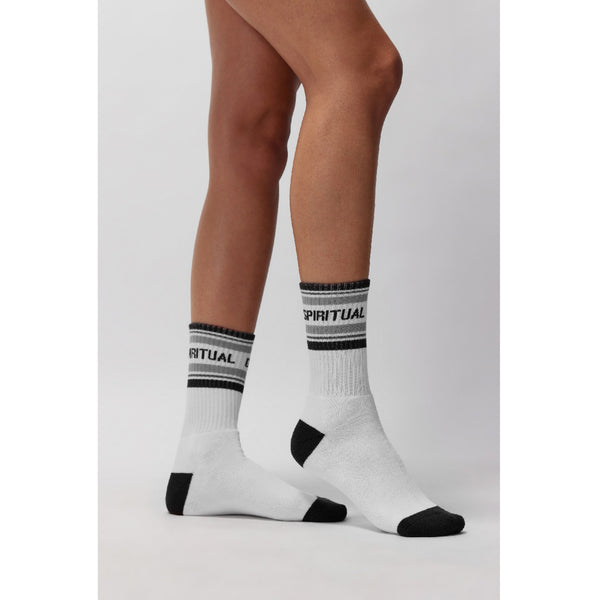 Spiritual Gangster Pure White (black gray) Crew Socks