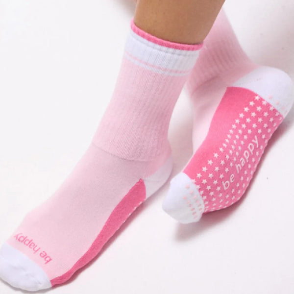 Sticky Be Be Happy Pink Lemonade Crew Grip Socks
