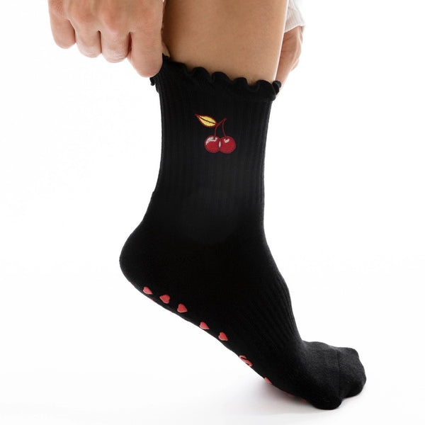 sunrise sox very cherry grip socks black