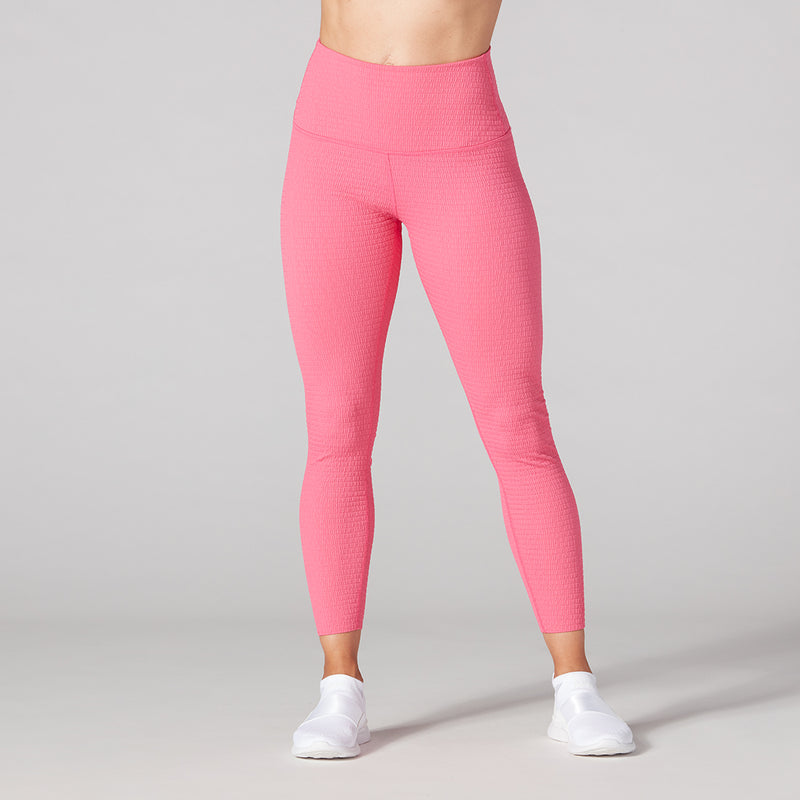 Seersucker High Waisted 7/8 Leggings Hot Pink Texture Tavi