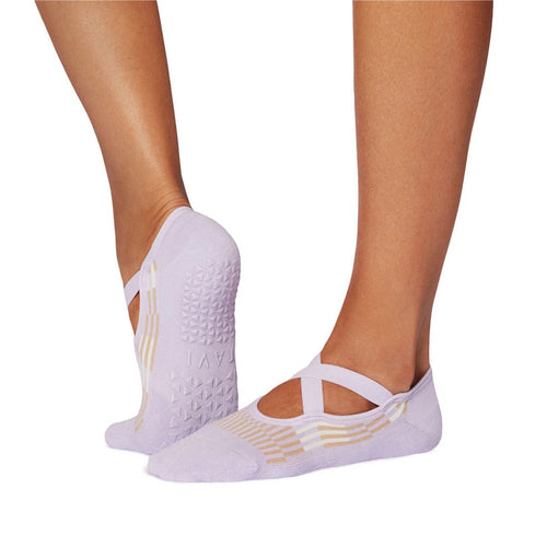 light pruple socks with non-slip sole on a white background