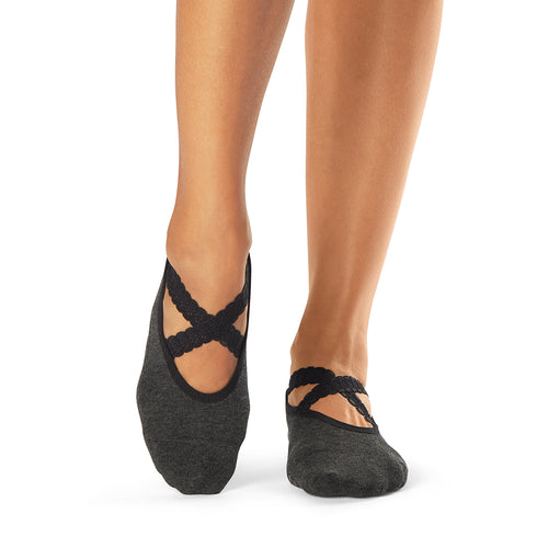 Ballet-Style ExerSocks - Barre, Yoga & Pilates Non-Slip, Grip Socks  (Charcoal/Silver)
