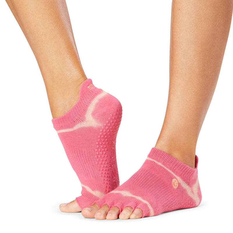 toesox half toe ankle grip socks low rise pink stripe