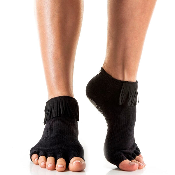 Arebesk Fringe Open Toe Grip Sock Black