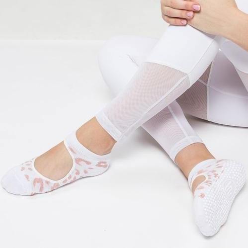 Move Active Slide On Grip Socks Cheetah Sparkle Rose White