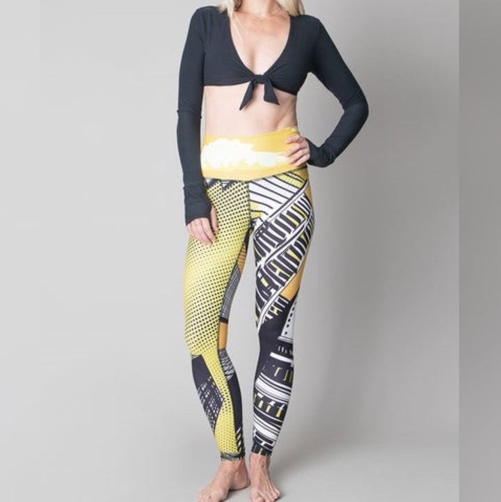 Leggings Niyama Sol BONSAI Scalzi A Caviglia - Donna, Taglia M, Rossi A Righe, Nuovi Con Etichette