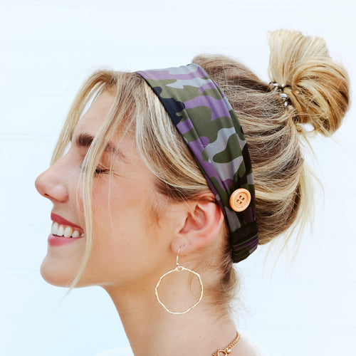 Pretty Simple Me Camo Headband with Buttons for Face Mask