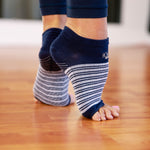 Ro & Arrows Rhiannon Low Show Open toe Grip Socks- Navy Blue Stripes print
