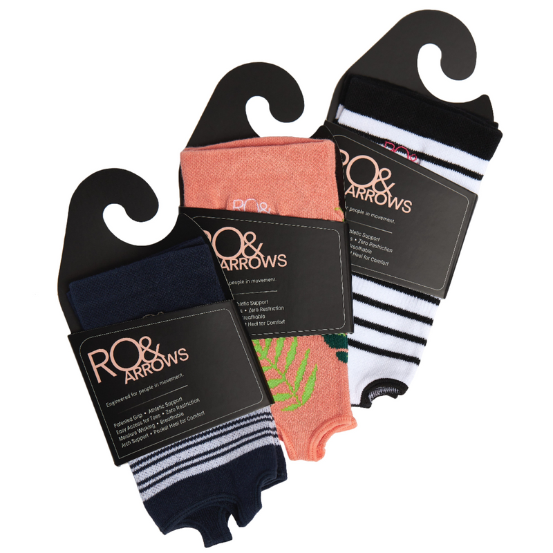 Ro & Arrows Rhiannon Low Show Open toe Grip Socks - Coral print