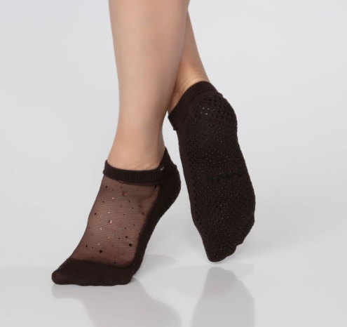 Shashi Star Sparkle Mesh Grip Sock Black Coffee with Copper 
