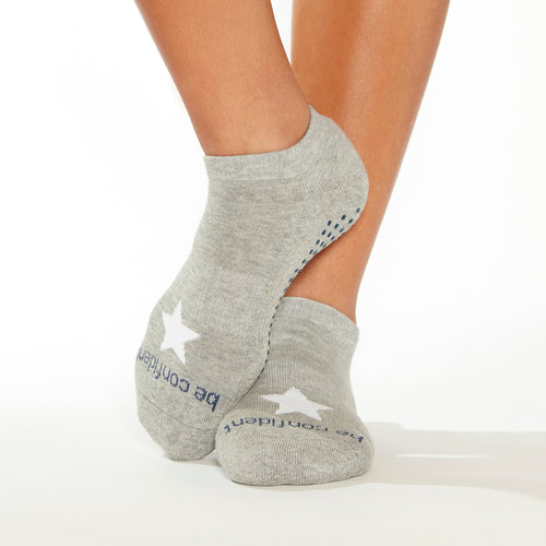 sticky be condient grip socks heather gray stars
