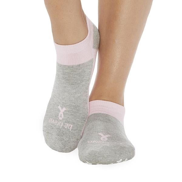 Sticky Be Be Brave Breast Cancer Grip Socks Grey Pink 