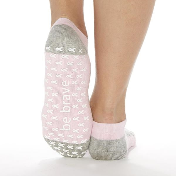 Sticky Be Be Brave Breast Cancer Grip Socks Grey Pink 
