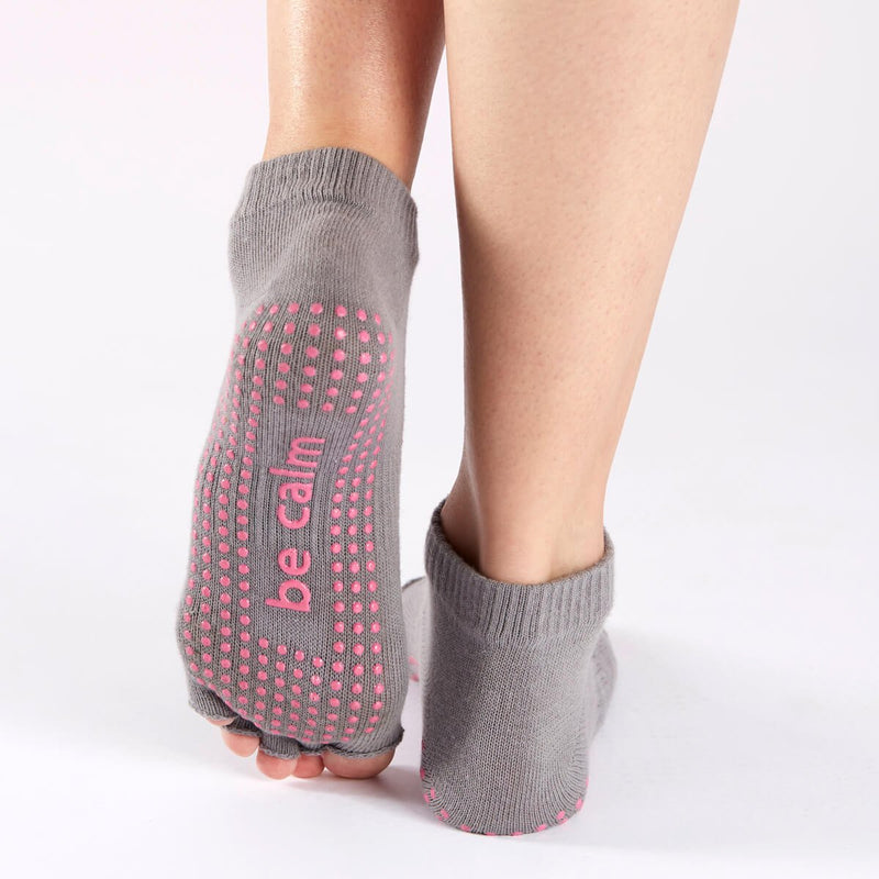 Sticky Be Be Calm Half Toe Grip Socks - Dark Grey Candy Pink
