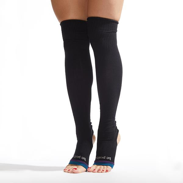 Be Positive - Black Teal Stirrup Grip Leg Warmers (Barre / Pilates) - SIMPLYWORKOUT