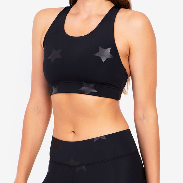 Terez Black Tonal Star Foil Sports Bra