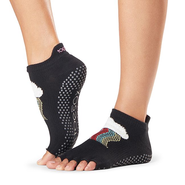 ToeSox Women's 185612 Low Rise Half-Toe Gripper Socks Black Size M
