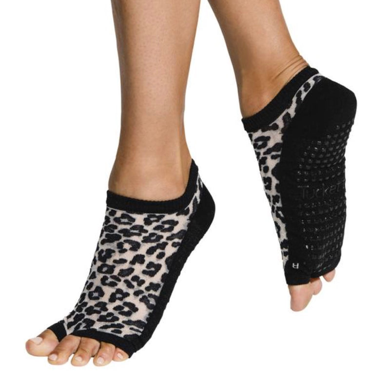 tucketts flow grip socks sheer black leopard