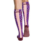 tucketts knee high ultraviolet peach leopard grip socks