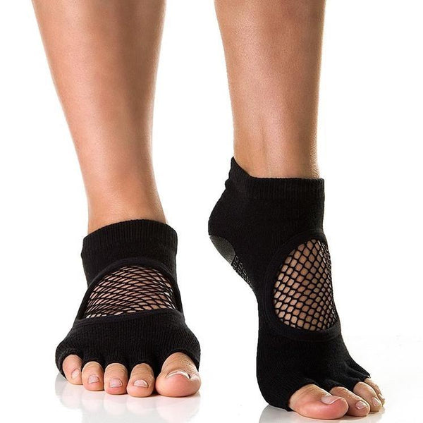 Arebesk Fishnet Open Toe Grip Socks - Black (Barre / Pilates) - SIMPLYWORKOUT