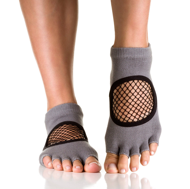 Arebesk Fishnet Open Toe Grip Socks - Gray (Barre / Pilates) - SIMPLYWORKOUT