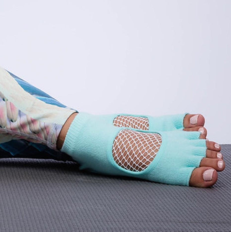 Pilates + Barre + Yoga Grip Socks // Arebesk Fishnet Toe Sock in Blue ...