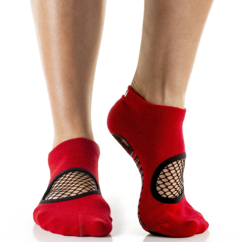 arebesk fishnet red black grip socks