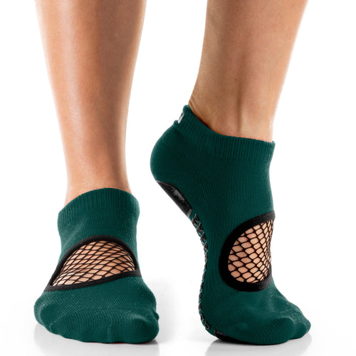 Arebesk fishnet closed toe grip socks forest green