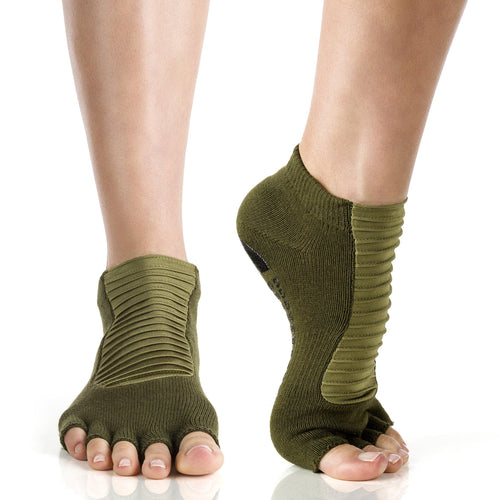 Arebesk Moto Open Toe Grip Socks - Army (Barre / Pilates) - SIMPLYWORKOUT