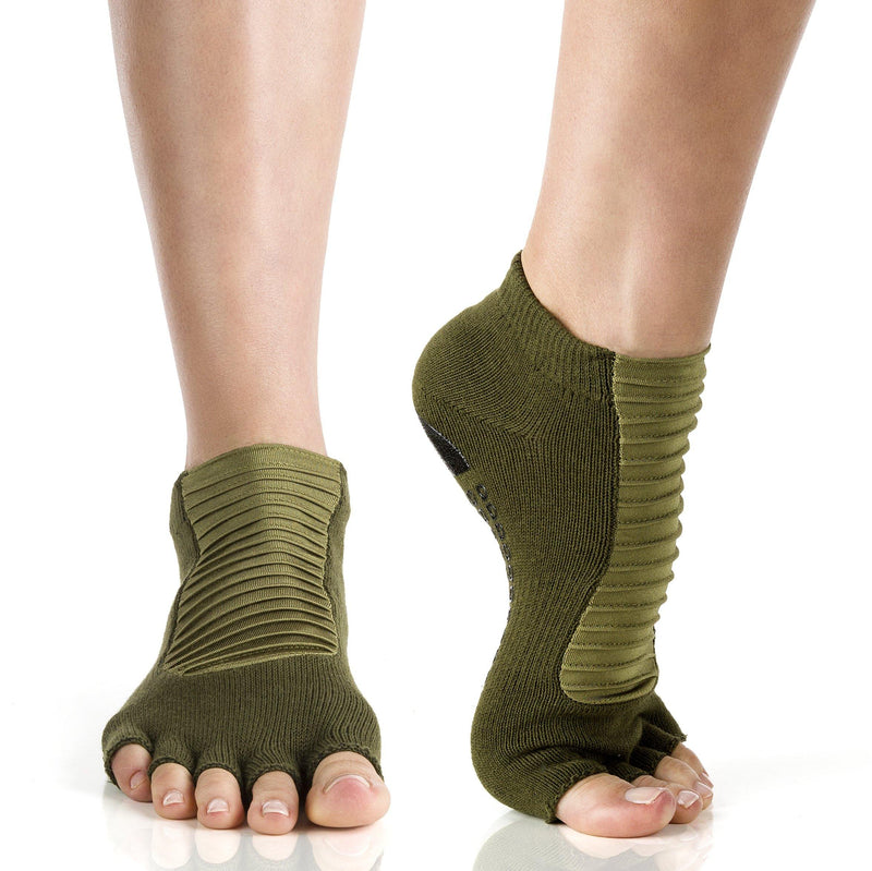 Pilates Barre Yoga Grip Socks // Arebesk Moto Toe Sock in Army