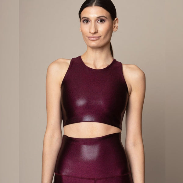 emily hsu Bordeaux Shimmer Crop Top