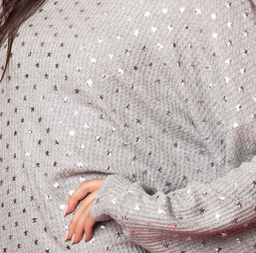 Emily Hsu Oversized Waffle Long Sleeve Silver Stars Heather
