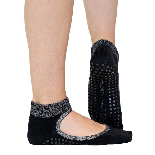 great soles isabella black silver ballet grip socks