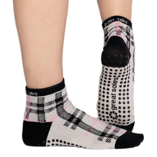 great soles emelia short crew grip socks plaid