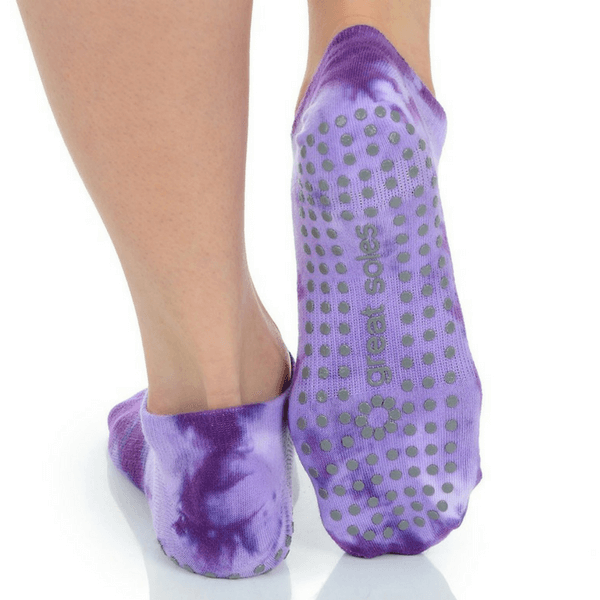 great soles tie dyed grip sock in purple