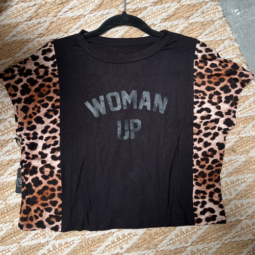 House of Tens Woman Up Black Leopard Boxy Tee