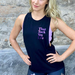 simply workout Tuck Yes Life  Black Muscle Tank with Purple Foil
