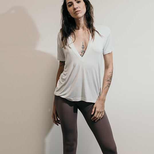 Joah Brown plunge v neck tee white
