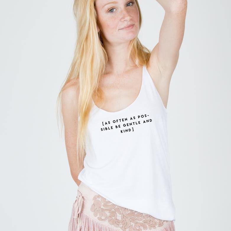 luciana be gentle and kind white racerback tank