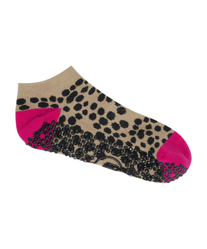 move active classic low rise grip socks tan and pink spots