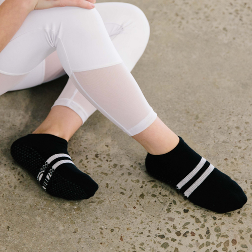 Moveactive Classic Low Rise Grip Socks - Black Sporty Stripe (Barre / Pilates) - SIMPLYWORKOUT