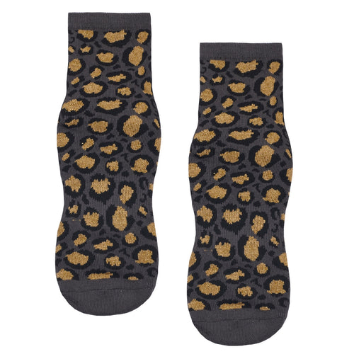 move active unisex crew grey and gold sparkle cheetah grip socks
