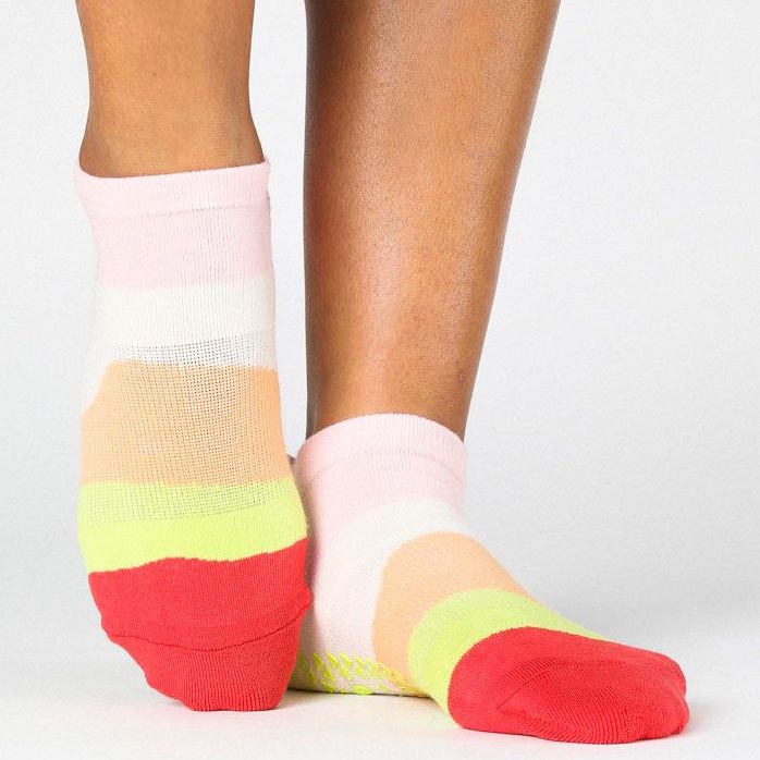 pointe studio layered stripe foot grip socks rose