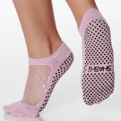 star grip shashi socks in rose for barre and pilates