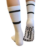 simply workout barre love crew grip socks white