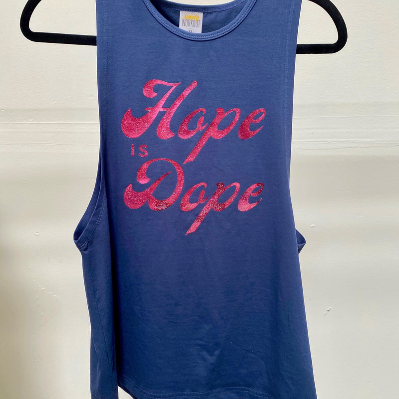 simply workout hope is dope navy pink foil muscle tank