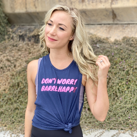 simply workout dont worry barre happy navy pink foil muscle tank