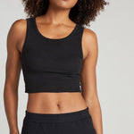 strut this Jetset cropped tank in black ribbed fabric 